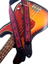 Dark Red Floral Ribbon Guitar Strap