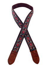 Red and Cream Floral Ribbon Guitar Strap