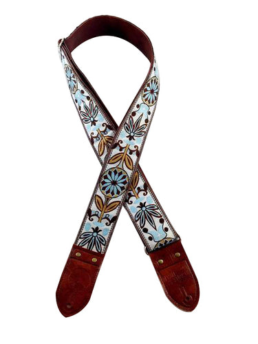 White and Blue Flower Ribbon Guitar Strap
