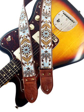 White and Blue Flower Ribbon Guitar Strap
