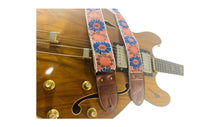 Blue & Orange Flower Vintage Ribbon Guitar Strap