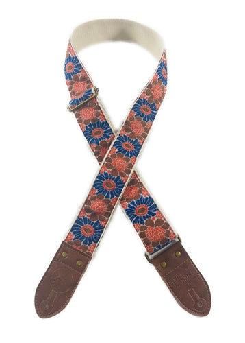 Blue & Orange Flower Vintage Ribbon Guitar Strap
